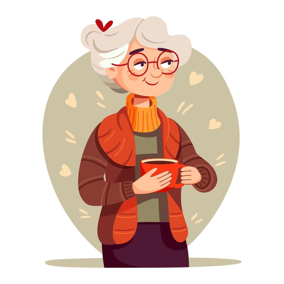 carino anziano donna Tenere un' tazza di tè o caffè vettore