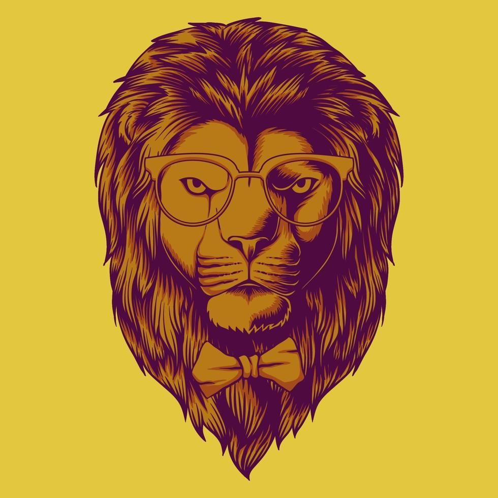 illustrazione vettoriale testa di leone hipster