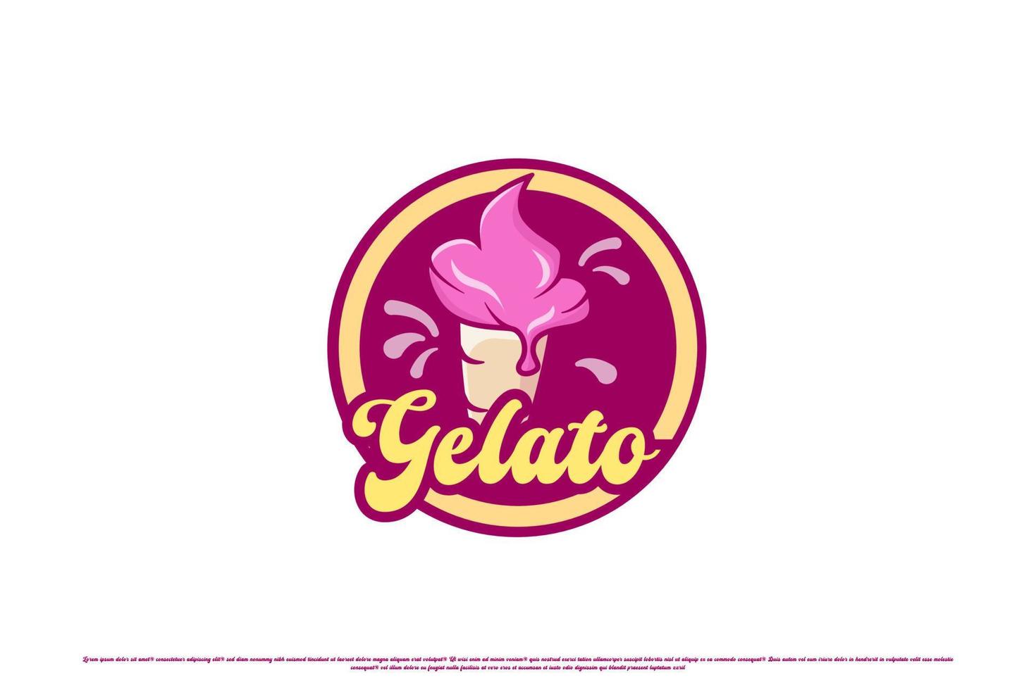 fragola gelato ghiaccio crema logo design illustrazione. delizioso gelato ghiaccio crema bevanda design francobollo etichetta lettering tipografia. creativo idea gelato ghiaccio crema cartone animato design. ghiaccio crema gelato mascotte. vettore