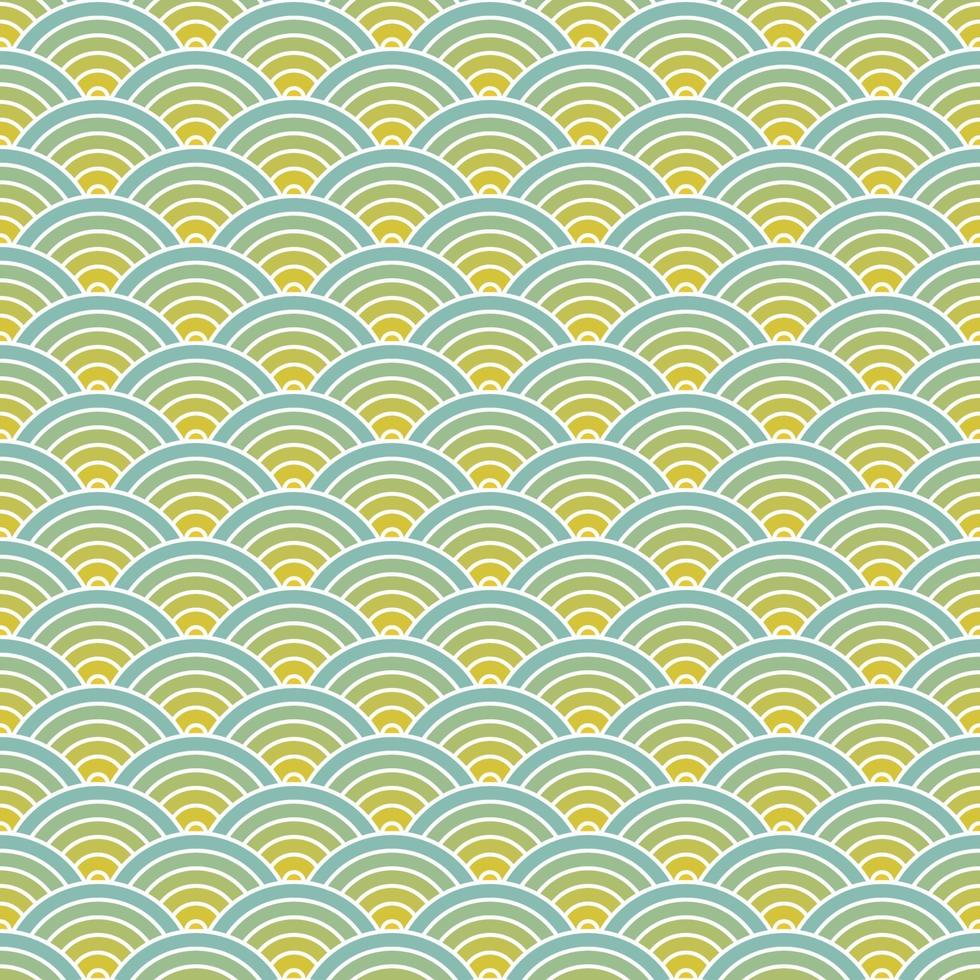 fondo senza cuciture del modello della scala di pesce. cerchi ripetuti sovrapposti creano onde di sfondo. elemento di disegno astratto. illustrazione vettoriale blu e giallo.