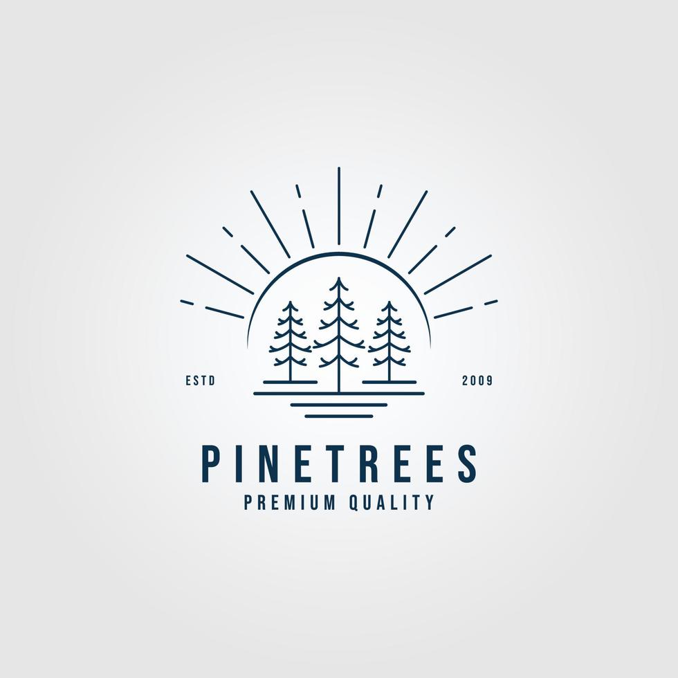 pino albero sole linea arte logo minimalista vettore illustrazione design logo