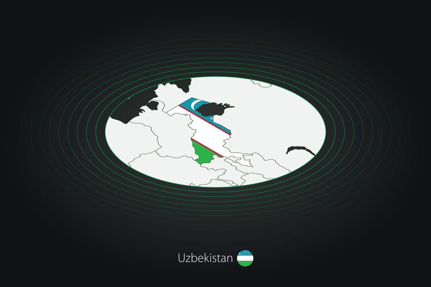 Uzbekistan carta geografica nel buio colore, ovale carta geografica con vicino Paesi. vettore