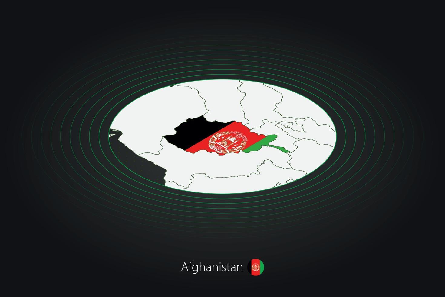 afghanistan carta geografica nel buio colore, ovale carta geografica con vicino Paesi. vettore