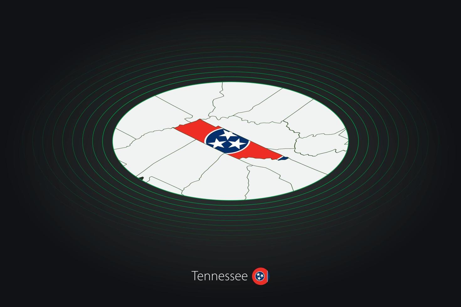 Tennessee carta geografica nel buio colore, ovale carta geografica con vicino noi stati. vettore