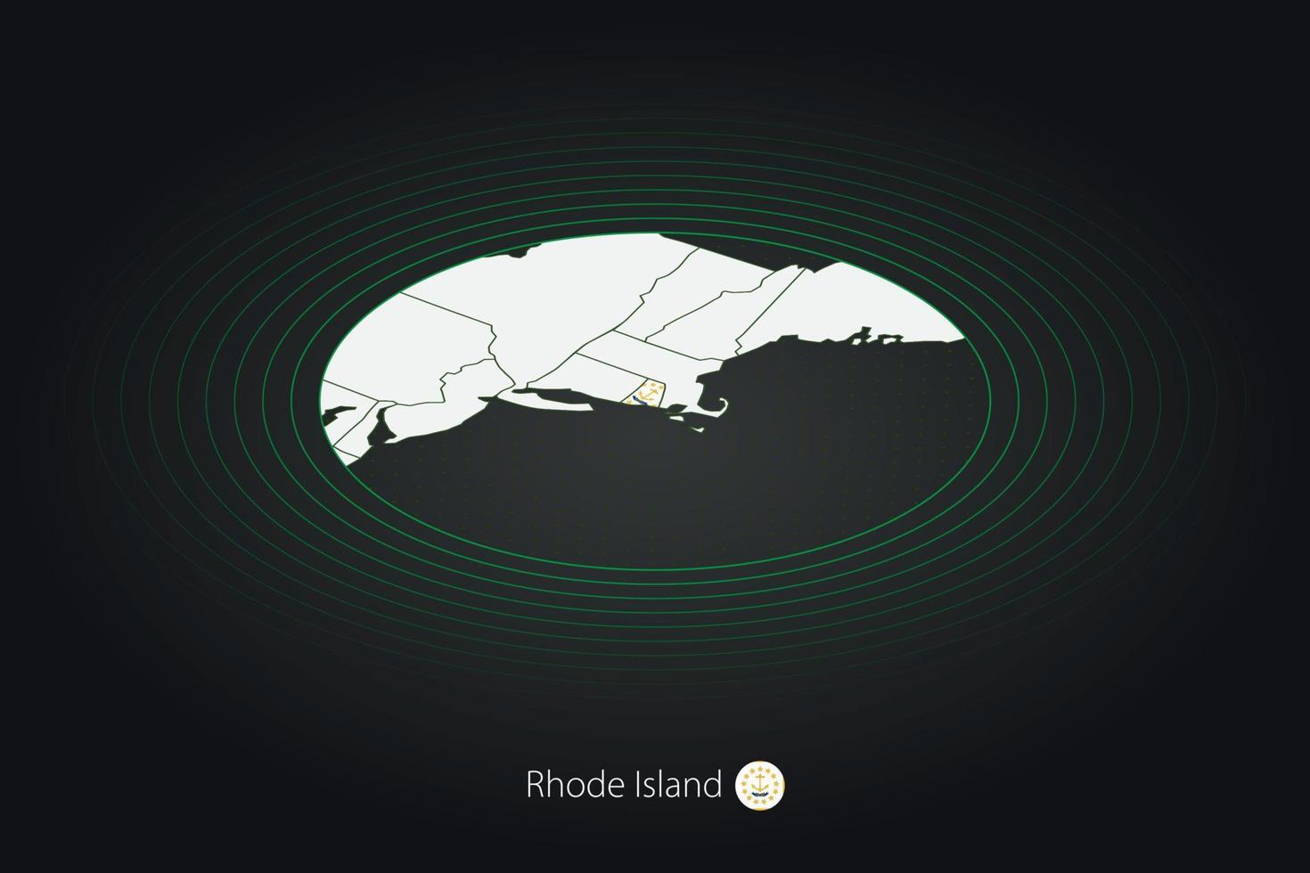 rhode isola carta geografica nel buio colore, ovale carta geografica con vicino noi stati. vettore