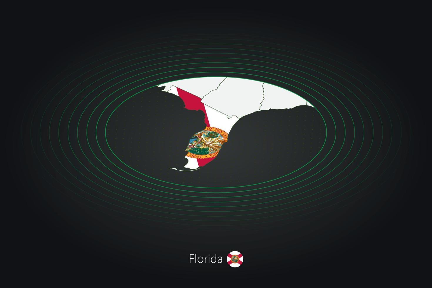 Florida carta geografica nel buio colore, ovale carta geografica con vicino noi stati. vettore