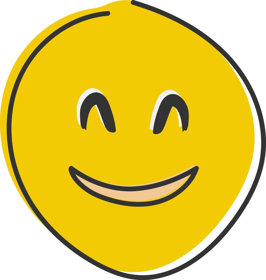 carino sorridente emoji. contento viso con arrossato guance, allegro imbarazzato. mano disegnato, piatto stile emoticon. vettore