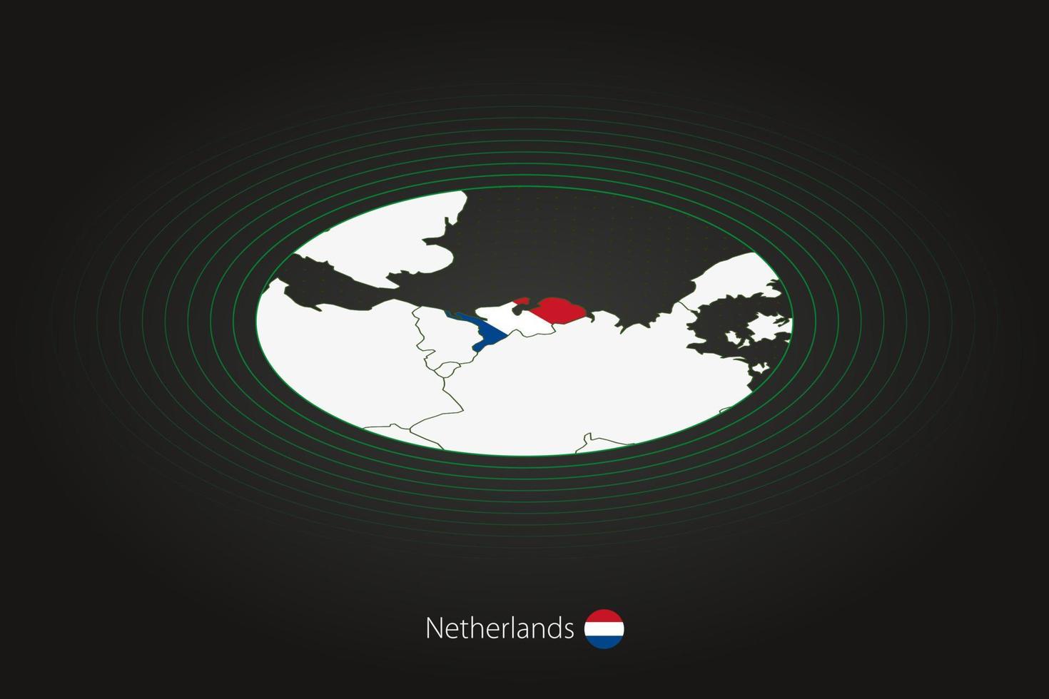 Olanda carta geografica nel buio colore, ovale carta geografica con vicino Paesi. vettore