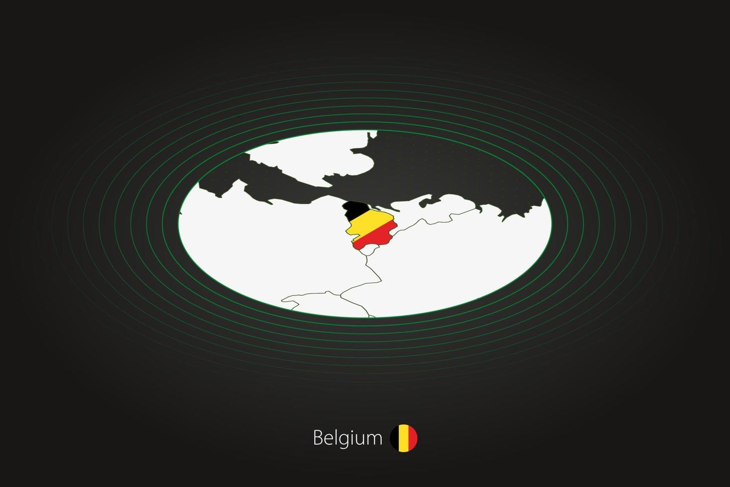 Belgio carta geografica nel buio colore, ovale carta geografica con vicino Paesi. vettore