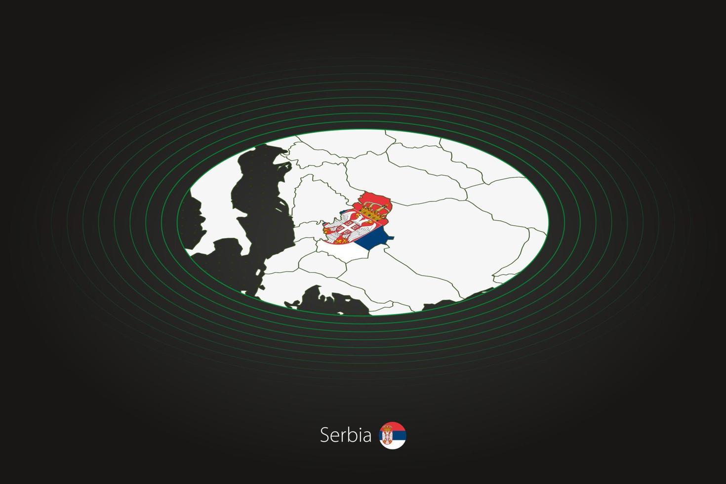 Serbia carta geografica nel buio colore, ovale carta geografica con vicino Paesi. vettore