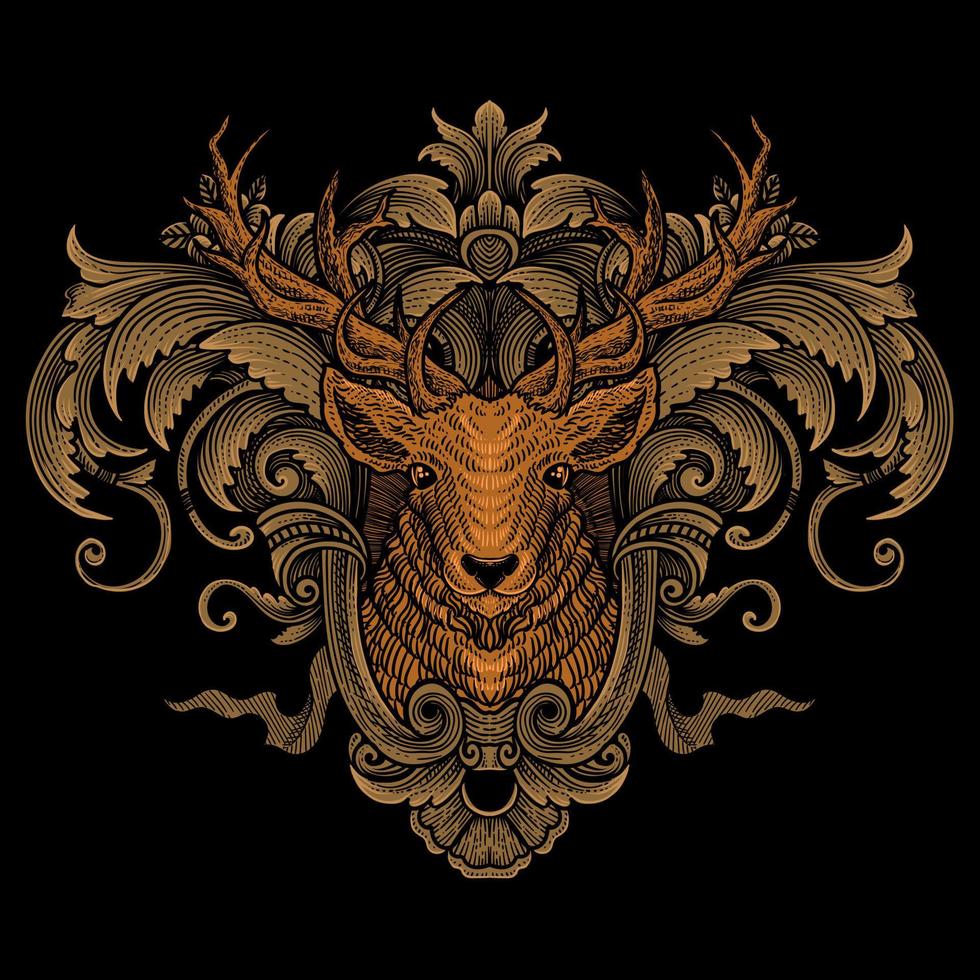 illustrazione cervo testa con antico incisione ornamento stile bene per il tuo merce dan t camicia vettore