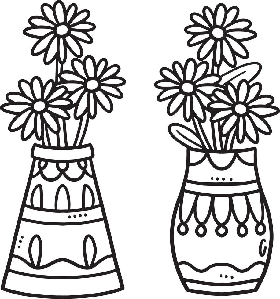 fiore vaso isolato colorazione pagina per bambini vettore