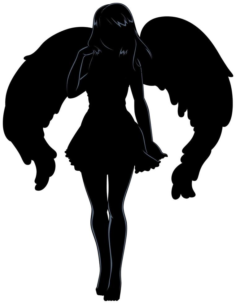 angelo anime ragazza silhouette vettore