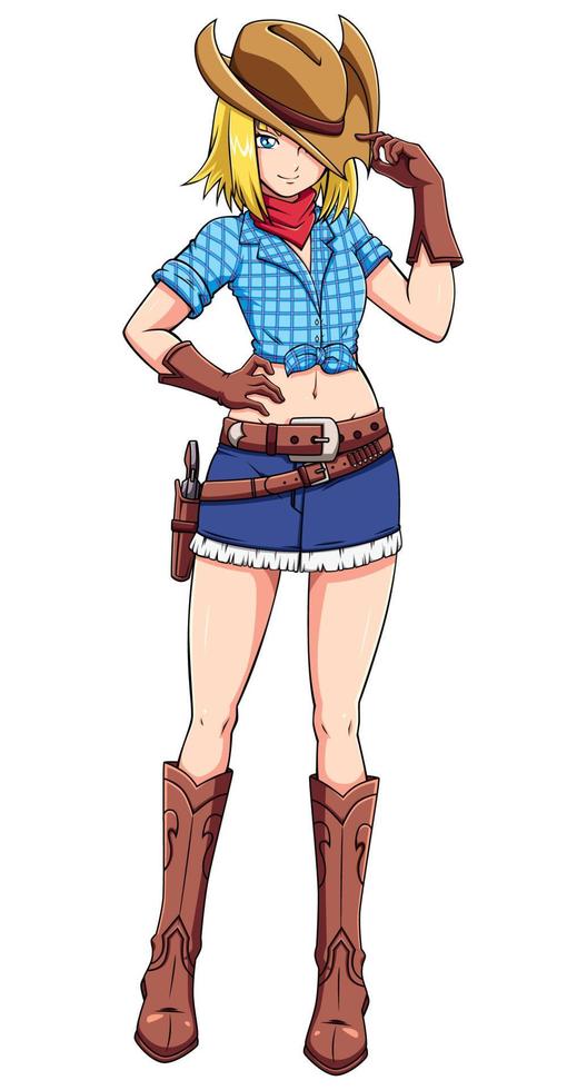 anime cowgirl su bianca vettore