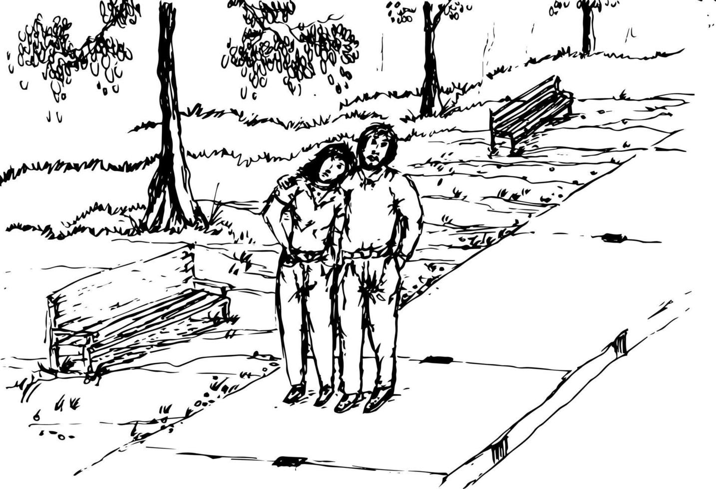 schizzo di un' coppia a piedi su il marciapiede vettore
