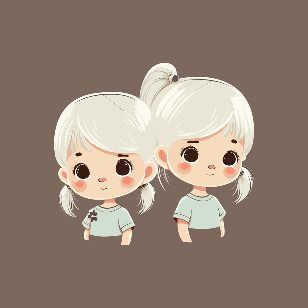 2 anno vecchio ragazze, carino cartone animato stile, bianca capelli, felice, semplice vettore stile