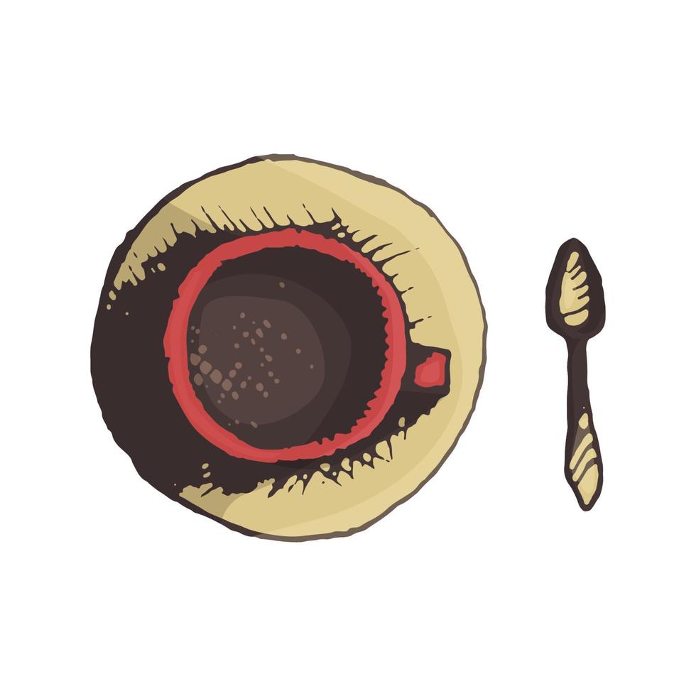 vettore illustrazione di un' caffè boccale con un' cucchiaio superiore Visualizza nel un' a mano libera disegno stile nel colore. caldo caffè boccale icona per menù, logo o bandiera design