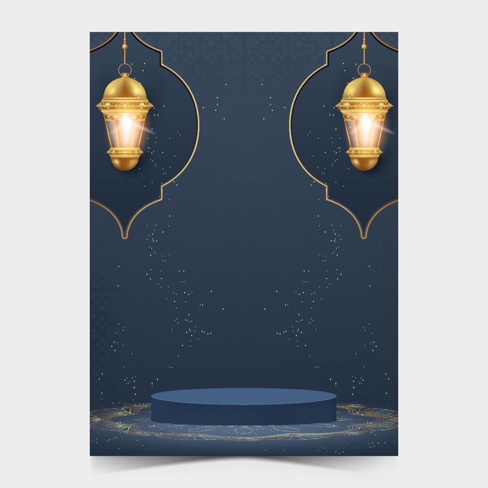 modello di poster di ramadan kareem con podio. poster di Ramadan per la promozione. vettore