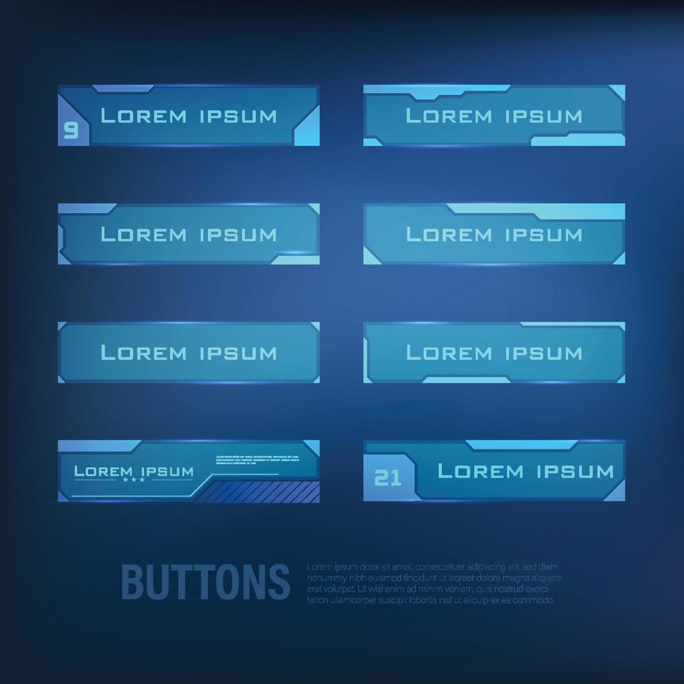 pulsante impostato tecno-futuristico stile fantascienza colore blu 11 vettore