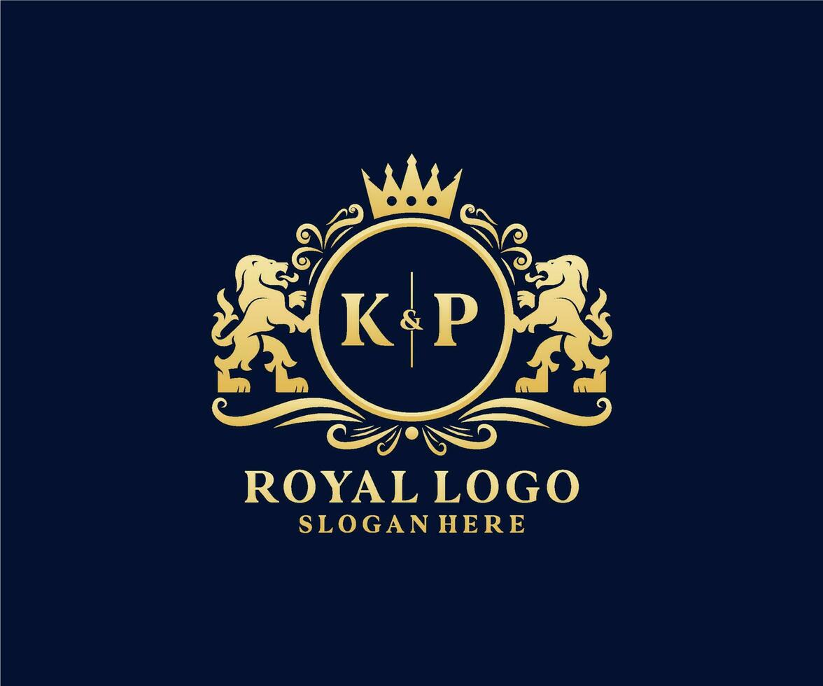 iniziale kp lettera Leone reale lusso logo modello nel vettore arte per ristorante, regalità, boutique, bar, Hotel, araldico, gioielleria, moda e altro vettore illustrazione.