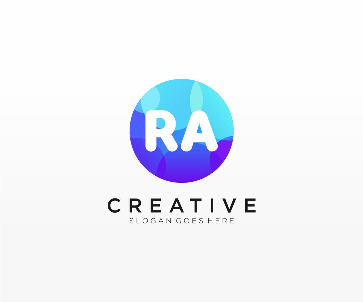 RA iniziale logo con colorato cerchio modello vettore. vettore