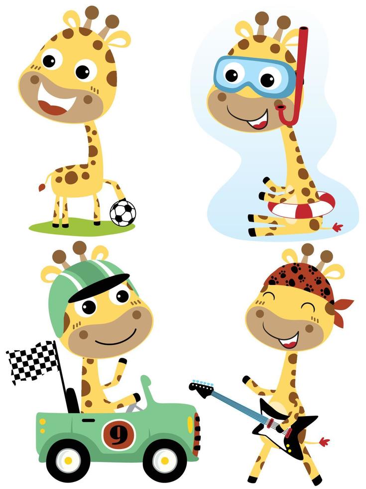 vettore impostato di giraffa cartone animato nel diverso attività