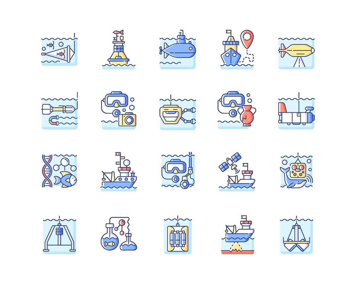 set di icone di colore rgb di esplorazione marina vettore