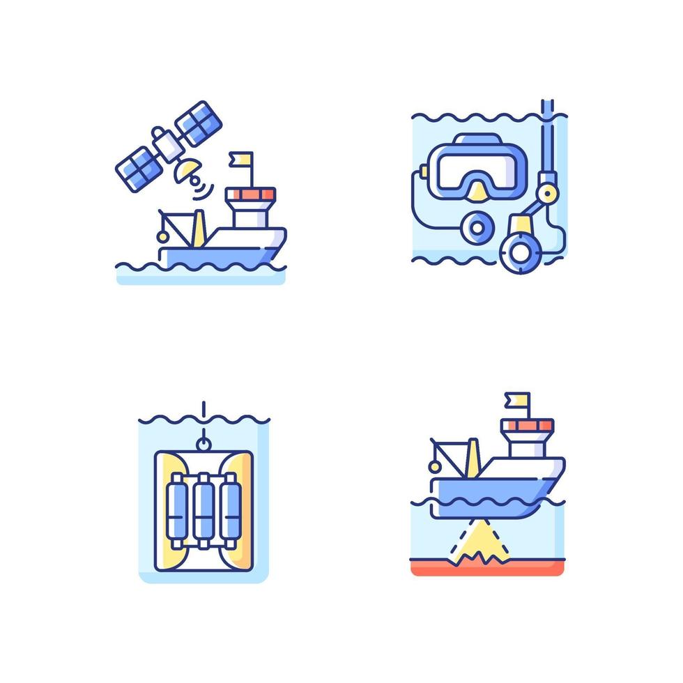 set di icone di colore rgb di esplorazione marina vettore