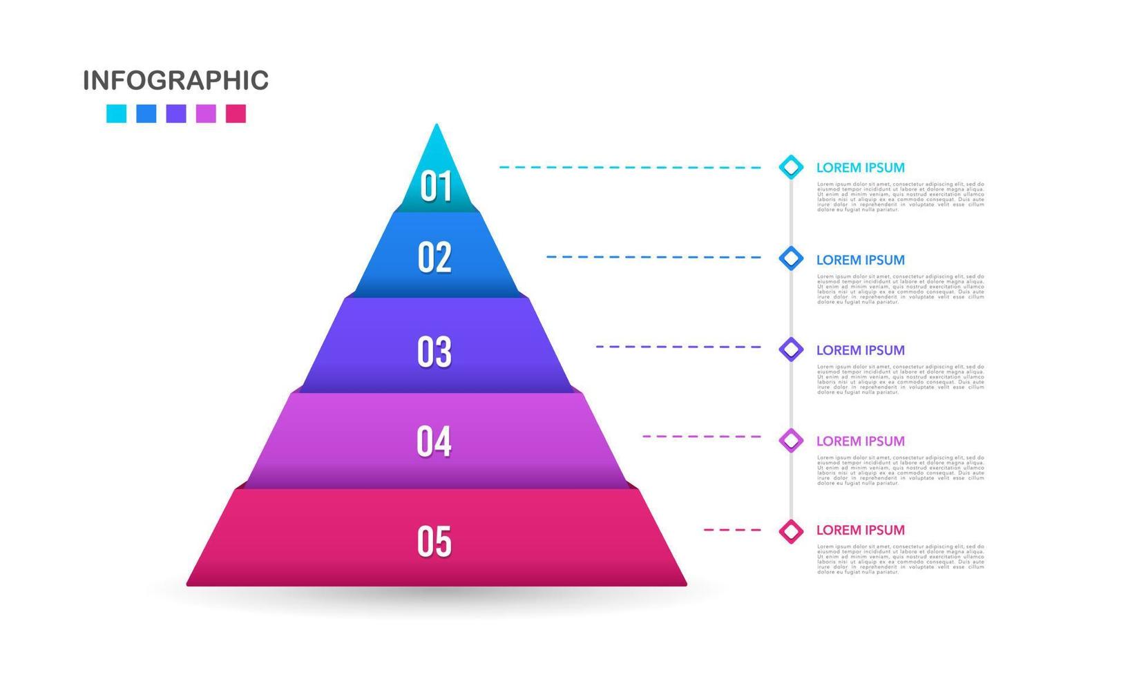 Infografica piramide diagramma, 5 opzioni o passi. attività commerciale presentazione. vettore illustrazione.