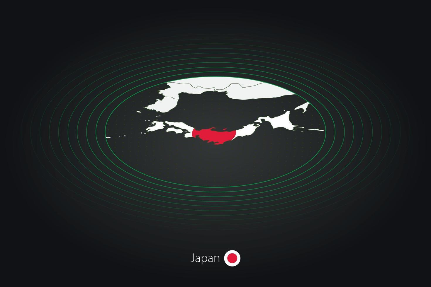 Giappone carta geografica nel buio colore, ovale carta geografica con vicino Paesi. vettore