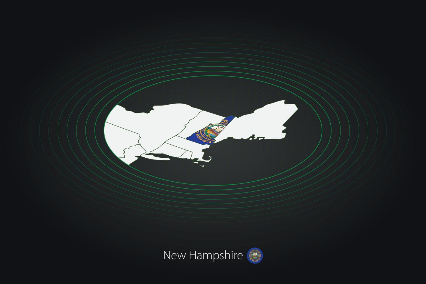 nuovo Hampshire carta geografica nel buio colore, ovale carta geografica con vicino noi stati. vettore