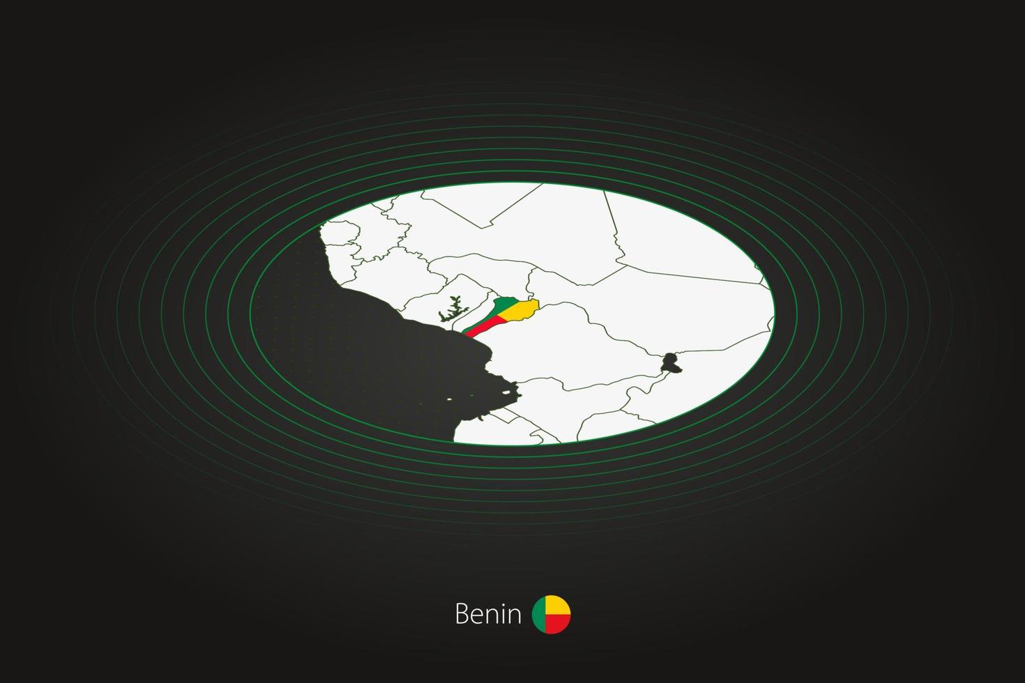 benin carta geografica nel buio colore, ovale carta geografica con vicino Paesi. vettore