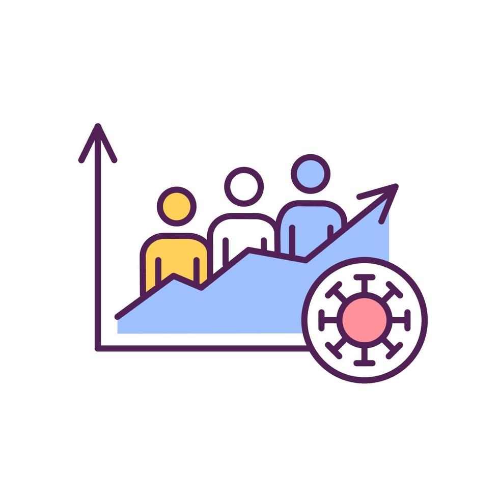crescente quantità di persone infette icona a colori rgb vettore