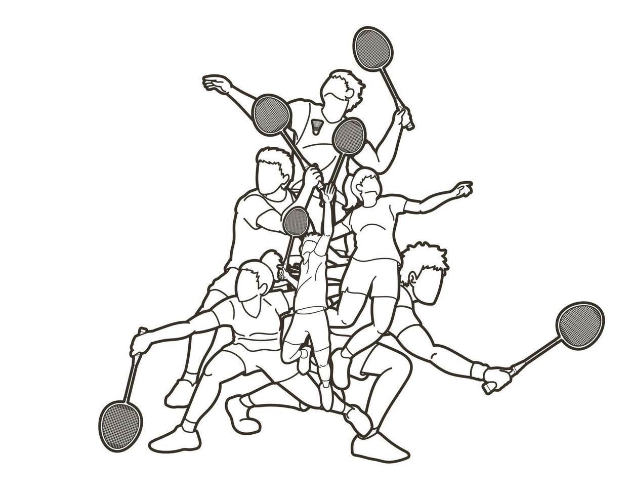 squadra di giocatori di uomini e donne di sport di badminton vettore