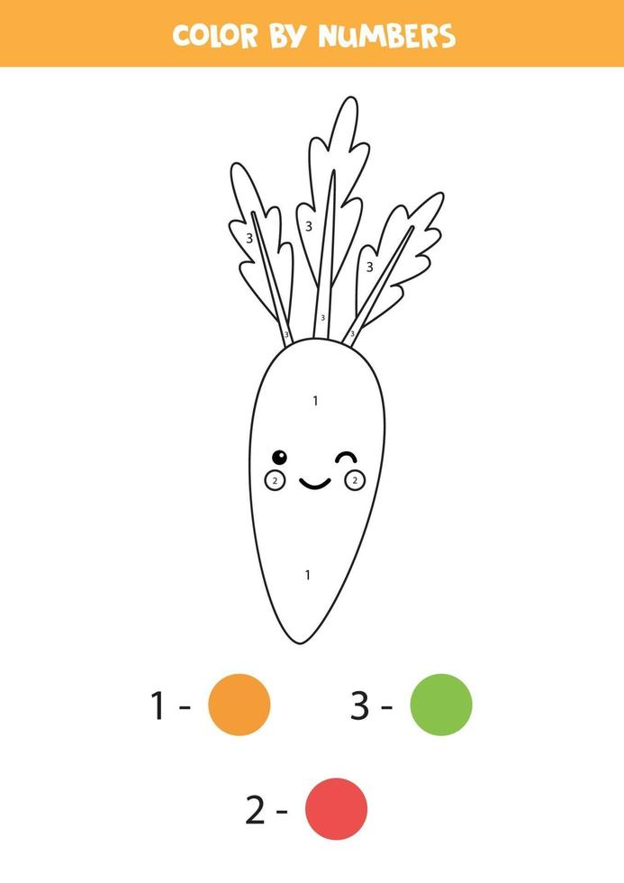colora la carota kawaii con i numeri. giochi di matematica. vettore