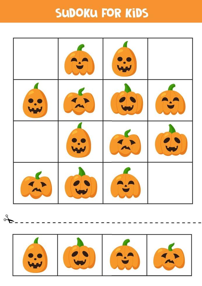 gioco di logica sudoku con graziose zucche di Halloween. vettore