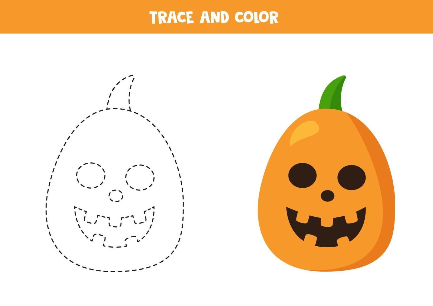 traccia e colora le zucche di halloween dei cartoni animati. pratica della scrittura a mano. vettore
