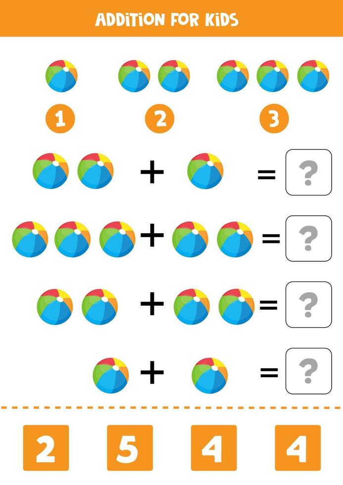 aggiunta con palline colorate. gioco di matematica. vettore