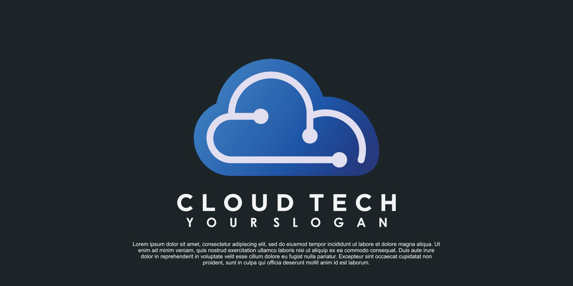 nube logo design con tecnologia concetto vettore