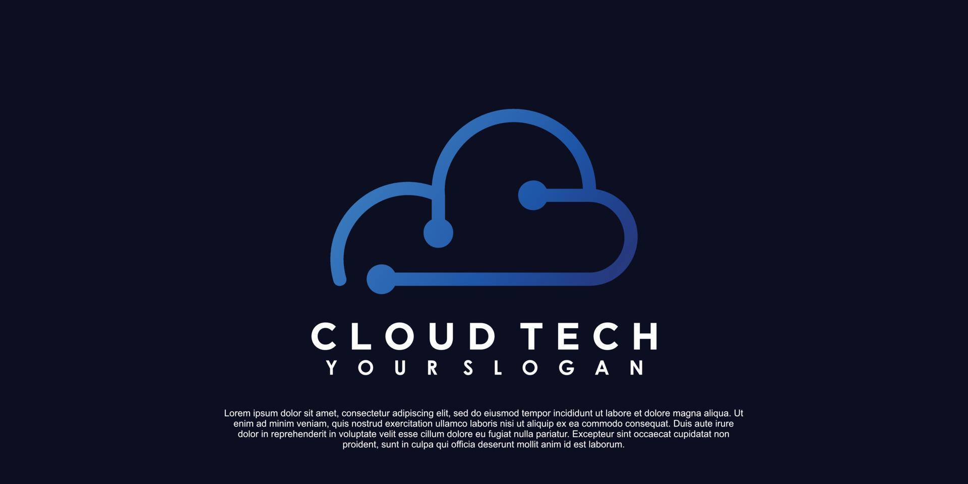 nube logo design con tecnologia concetto vettore