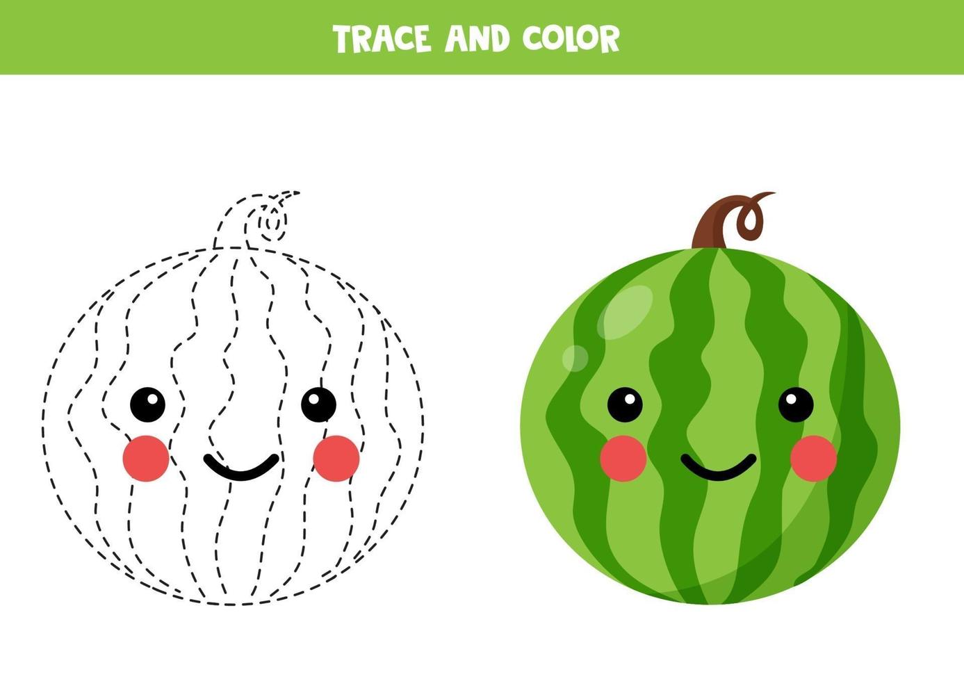 tracciare e colorare simpatici cocomeri kawaii. vettore