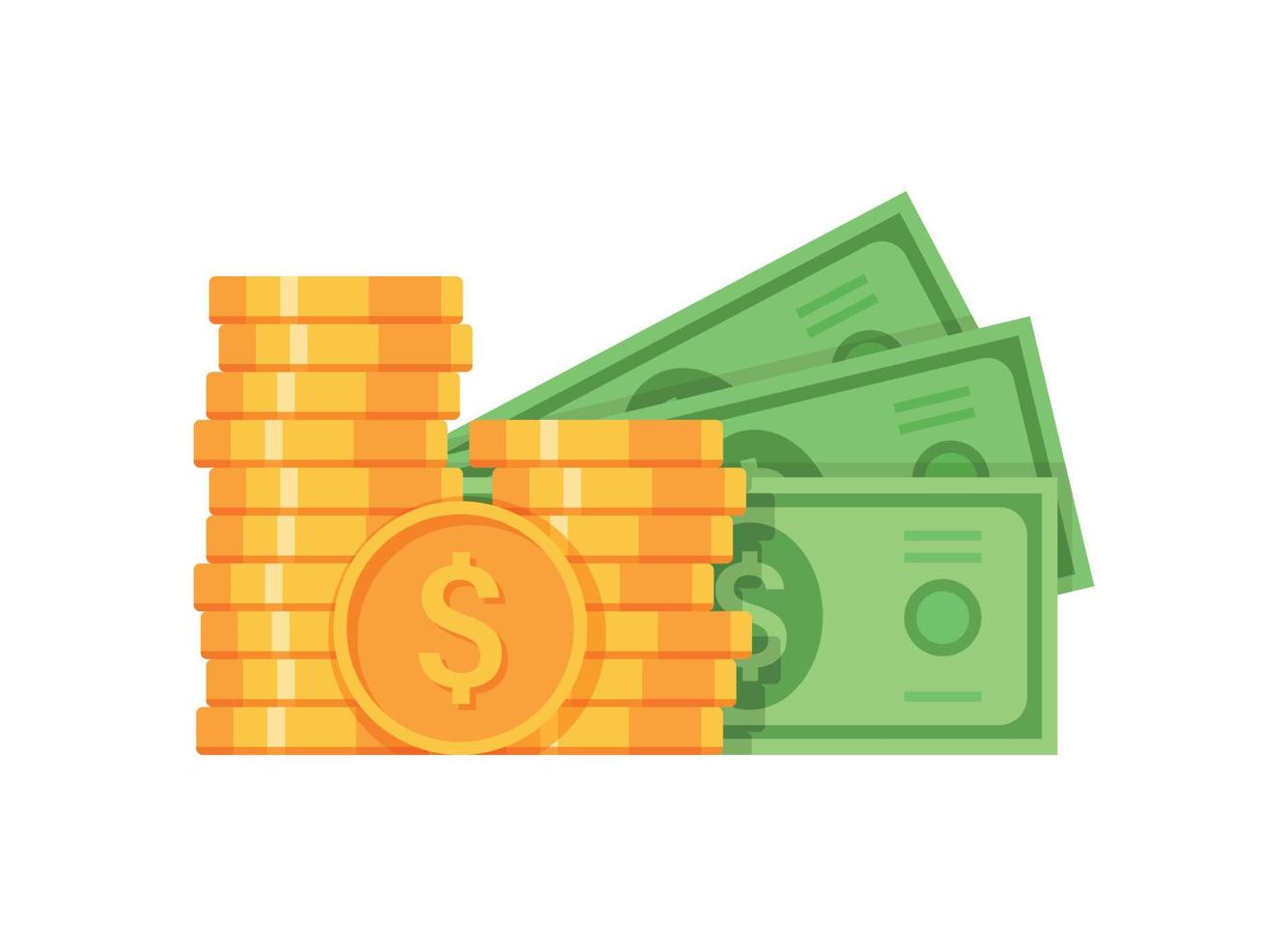 i soldi icona nel piatto stile. pila di moneta banconote vettore illustrazione su isolato sfondo. dollari e oro monete cartello attività commerciale concetto.