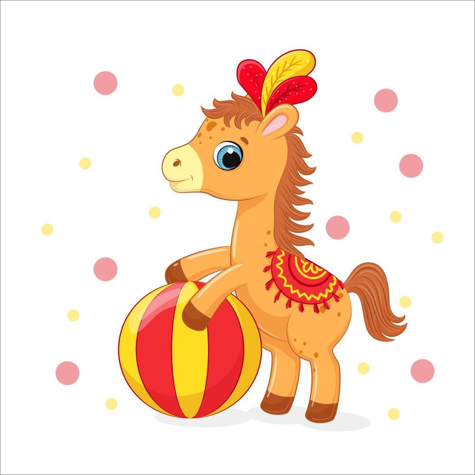 un' carino cavallo esegue nel un' circo. vettore illustrazione di un' cartone animato.