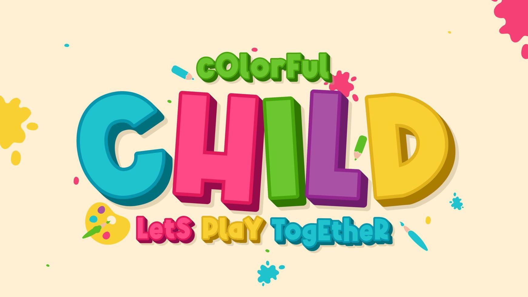 bambino e divertente colorato 3d tipografia stile vettore