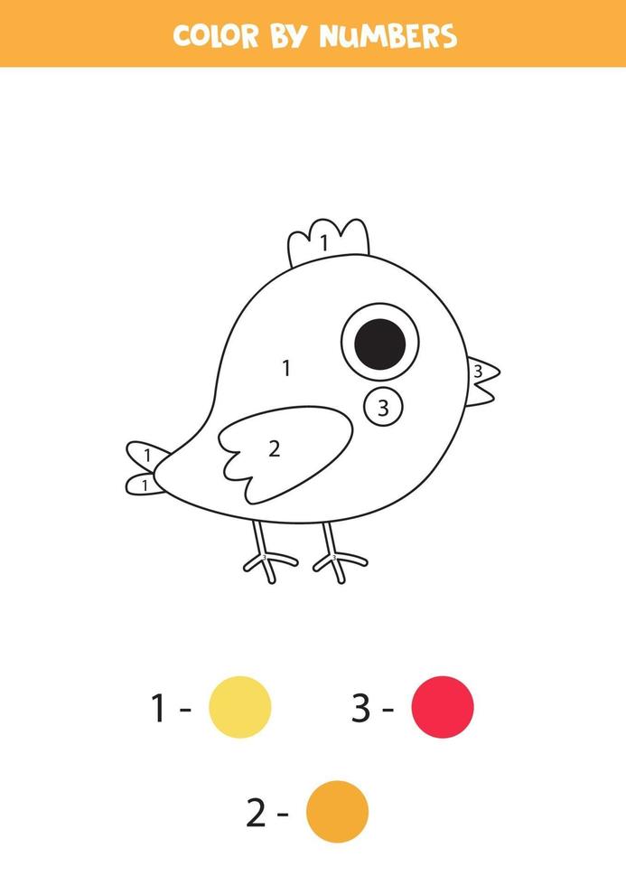 pagina da colorare con pollo simpatico cartone animato. gioco di matematica per bambini. vettore