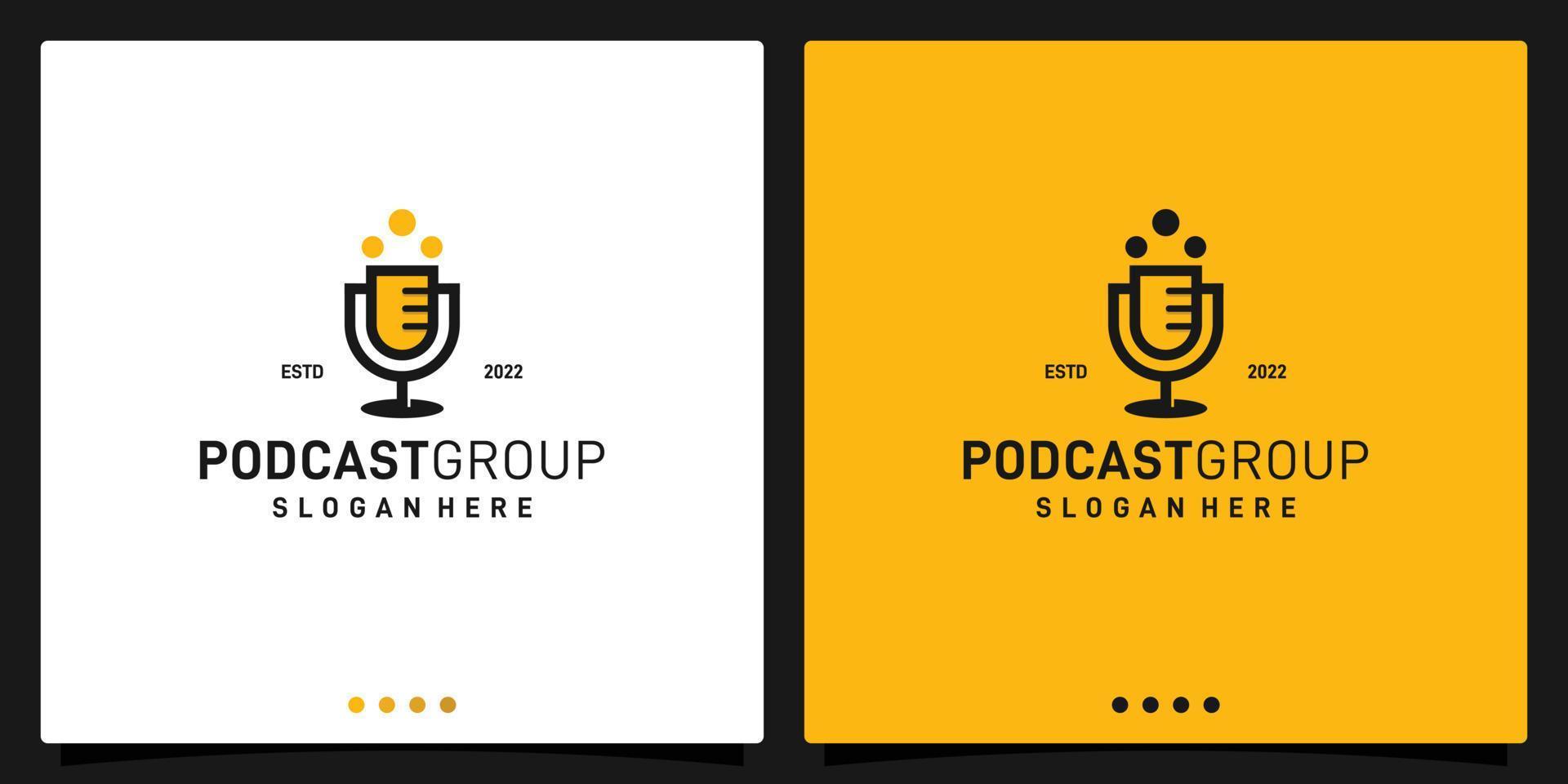 squadra gruppo persone Comunità logo design con Podcast microfono logo design modello. vettore premio