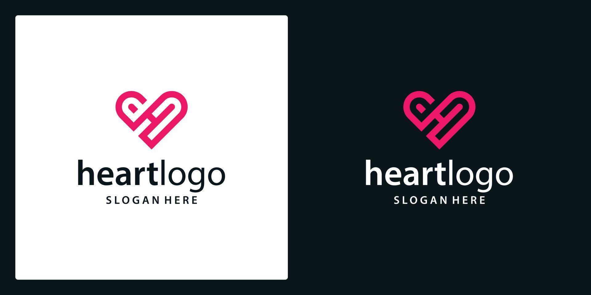 cuore amore vettore simbolo con iniziali lettera h. San Valentino giorno logotipo. astratto linea Salute logo icona design.