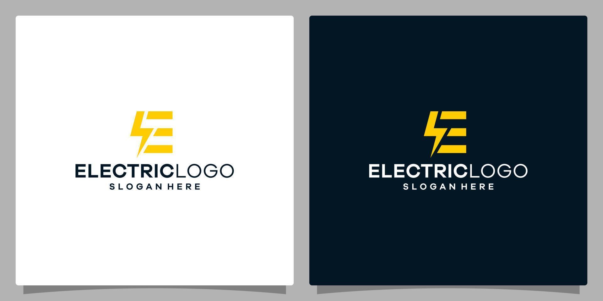 elettrico logo design modello. fulmine bullone logo con lettera e simbolo logo design. premio vettore