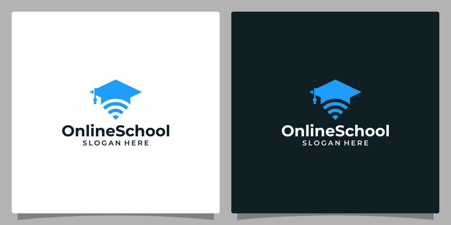 Università, diplomato berretto, città universitaria, formazione scolastica logo design e senza fili dispositivo connessione Wi-Fi icona simbolo logo vettore illustrazione grafico design.