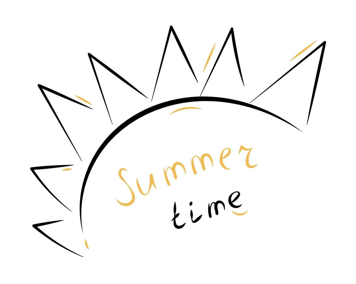 mano disegnato lettering composizione di estate tempo con scarabocchio sole. manoscritto calligrafia design. vettore